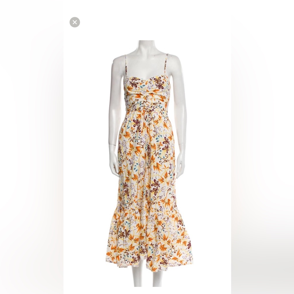 A.L.C. White Floral Maxi Dress With Orange & Brown Accents
